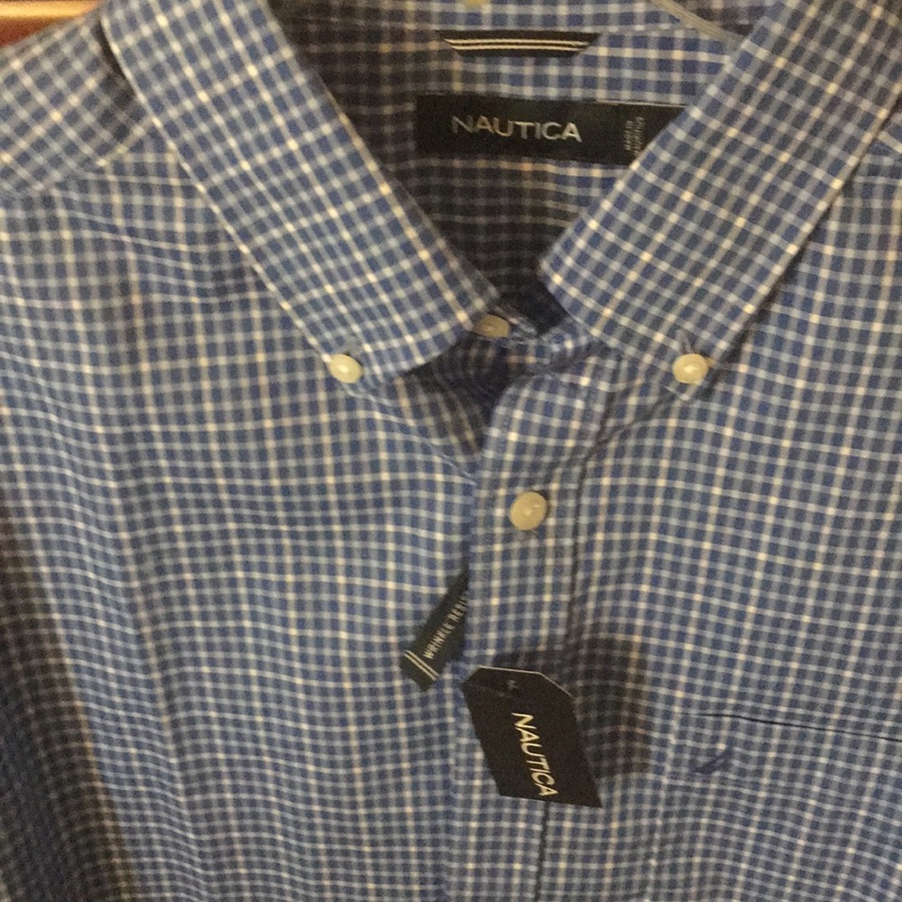 Men’s button down collar shirt , white check.